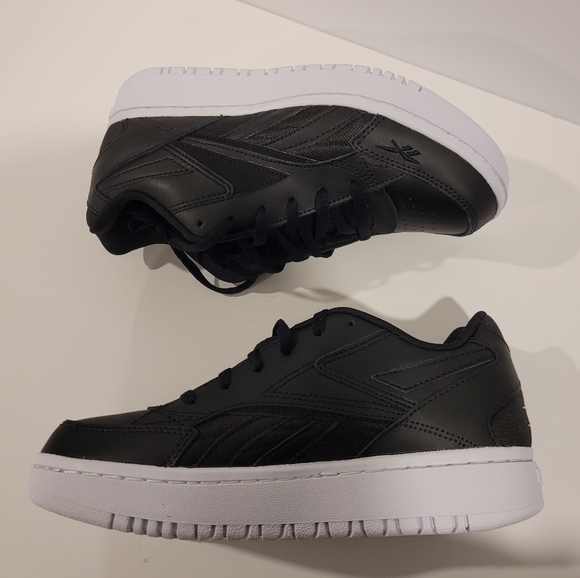 NWB NWT Reebok Court Double Mix Women's Black Leather Shoes White Soles 6.5 - Picture 9 of 15
